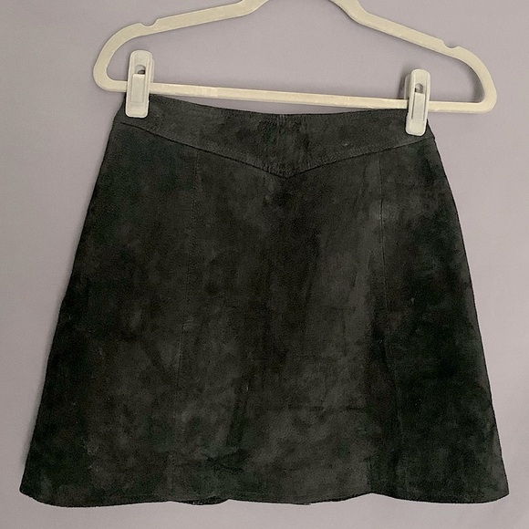 Zara Genuine Leather Suede Floral Embroidery O-Ring Zip-Up Skirt XS - Picture 2 of 4